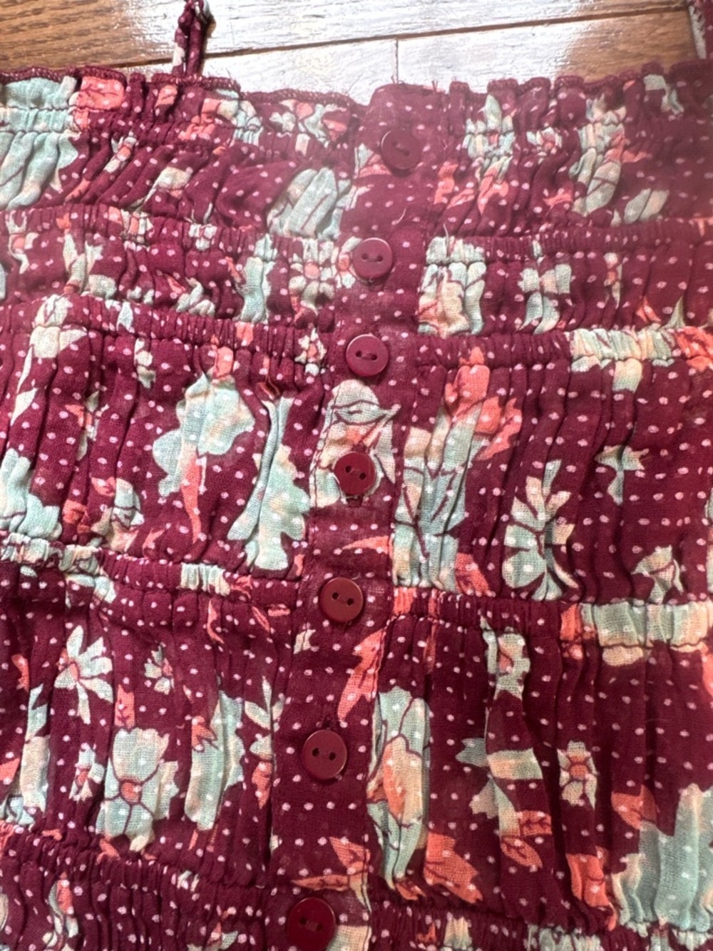 Free People Smocked Floral Tank Top in Burgundy Floral - Picture 4 of 10